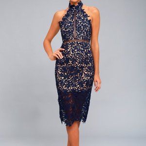 Lulu's | Divine Destiny Lace Midi Dress | Navy